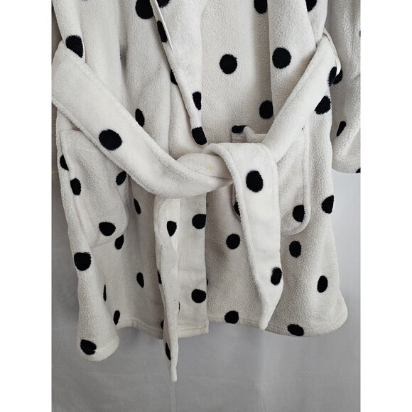 Victorias Secret robe polka dot plush fleece white black Womens XS S belt flaws - Picture 4 of 8